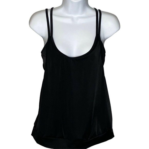 Athleta 34 B C Black X Back Tankini Top Blousy Banded Bottom Underwire - Picture 1 of 5